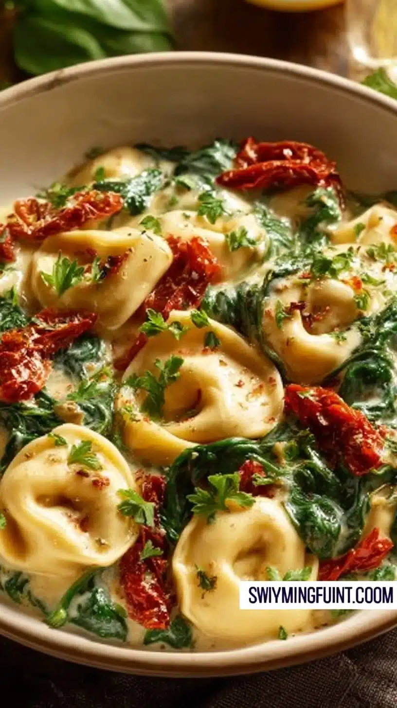Delicious Marry Me Tortellini dish served with fresh herbs and Parmesan cheese.