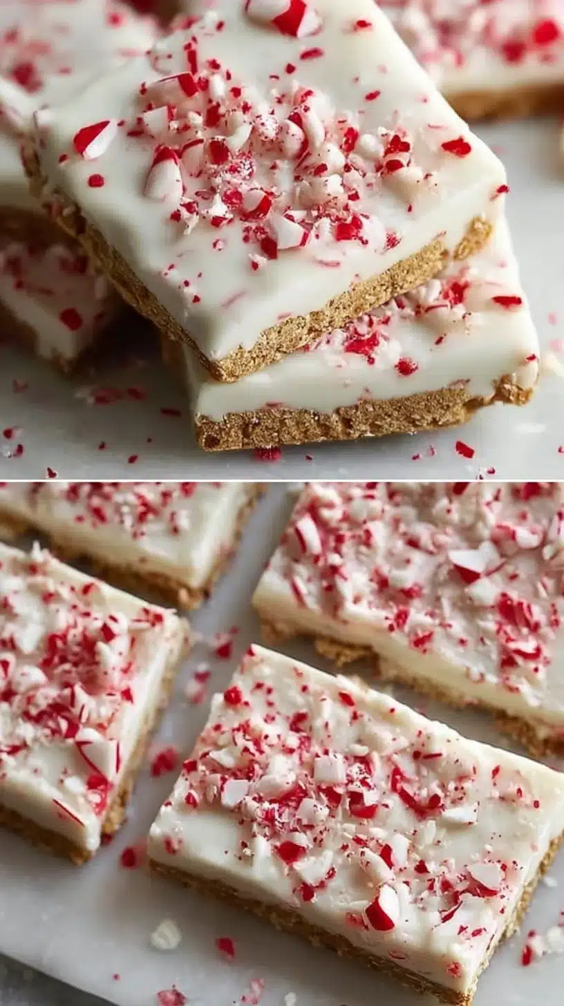 Peppermint Crunch White Chocolate Covered Graham Crackers on a festive plate