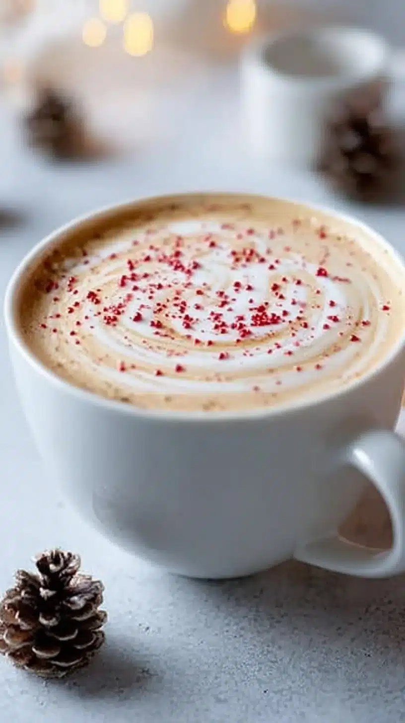 Delicious Peppermint Mocha Tea Latte topped with whipped cream and cocoa sprinkles.