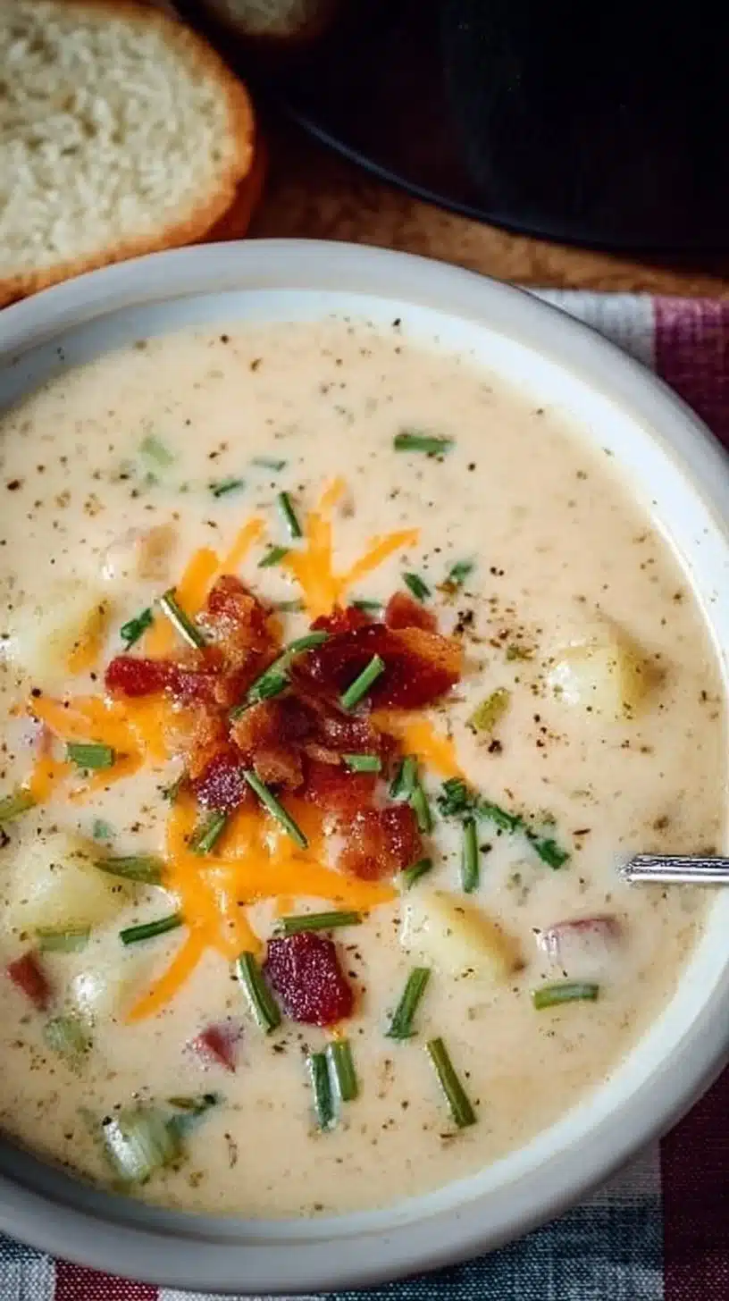 Creamy potato soup made in a slow cooker with fresh ingredients