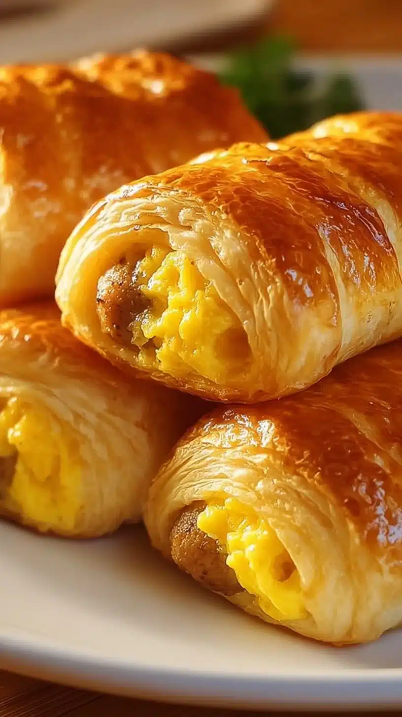 Delicious sausage egg breakfast roll-ups served on a plate.