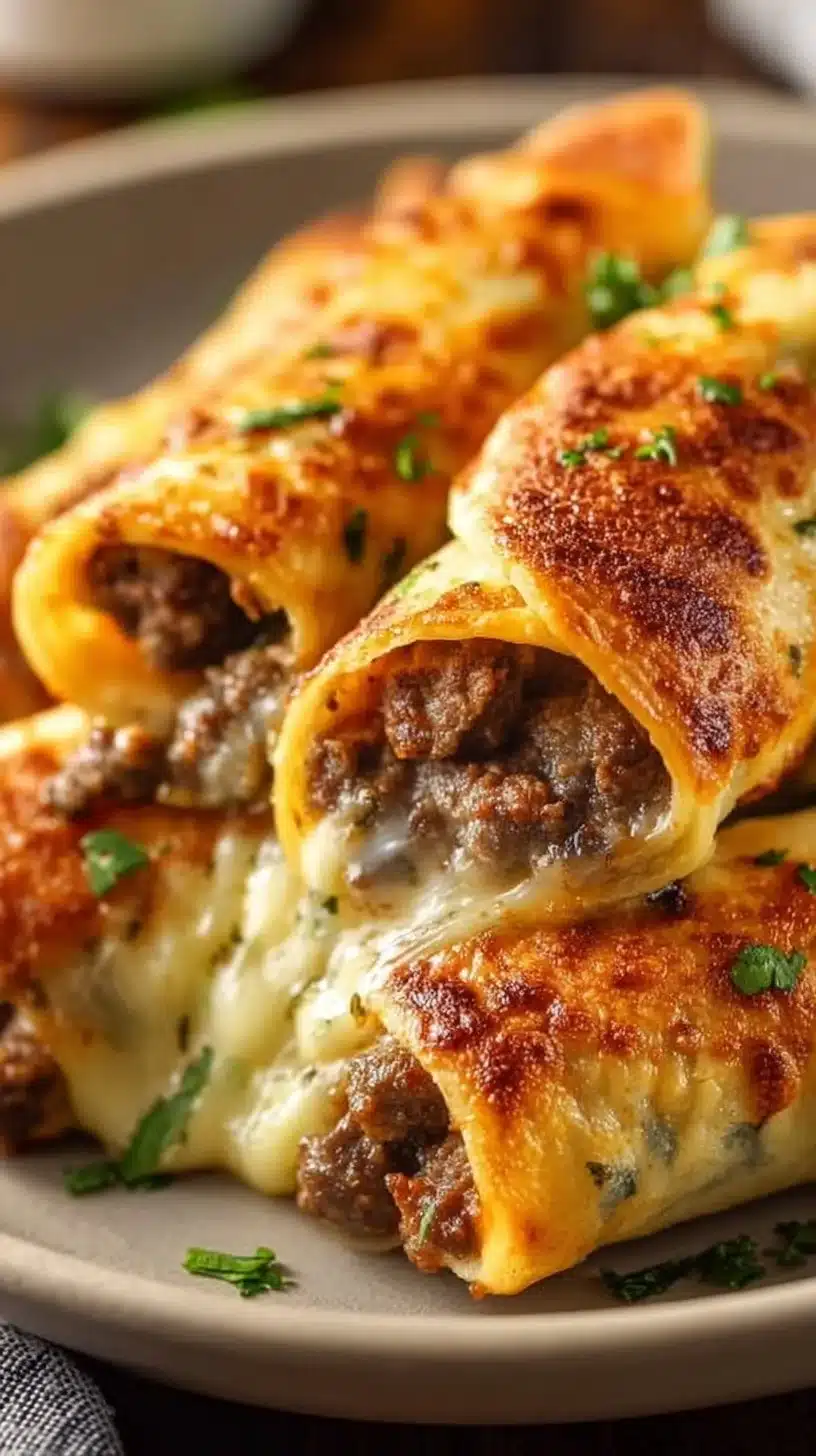 Delicious keto Philly Cheesesteak Rolls served on a plate