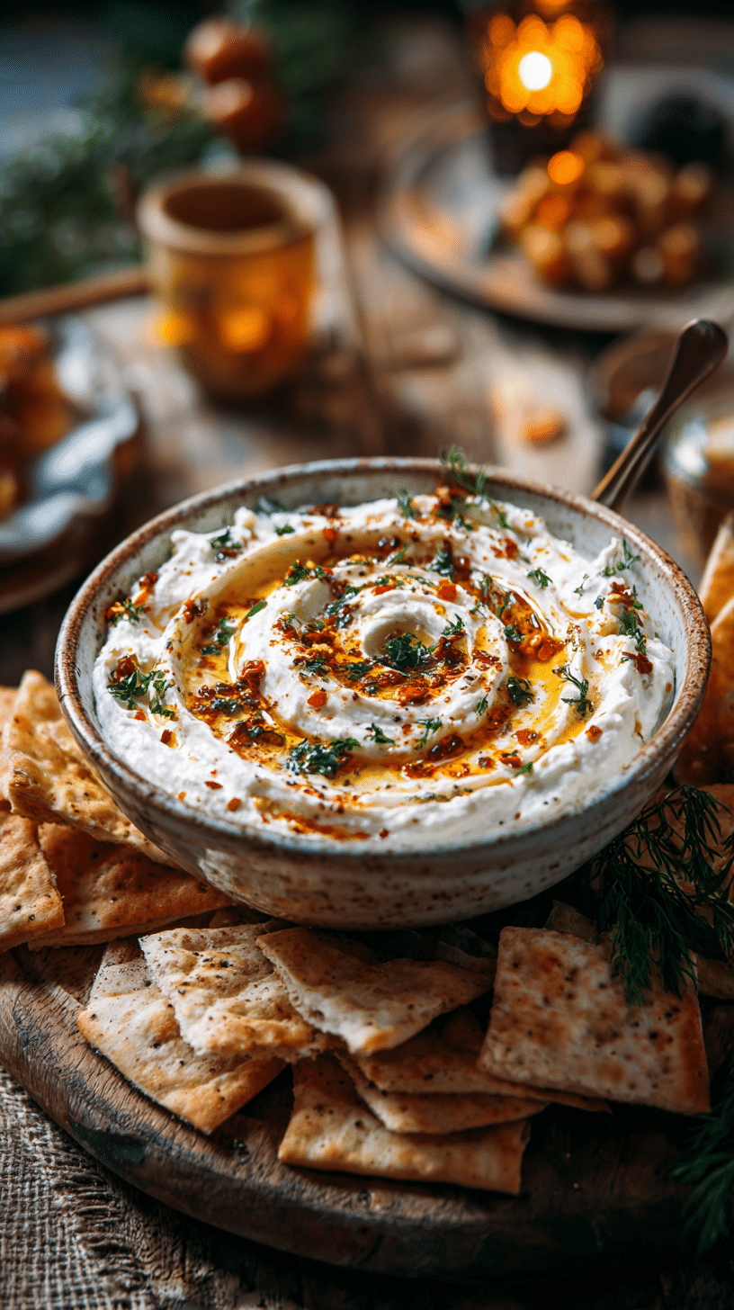 Bowl of Spicy Ricotta Dip with Hot Honey served with crostini
