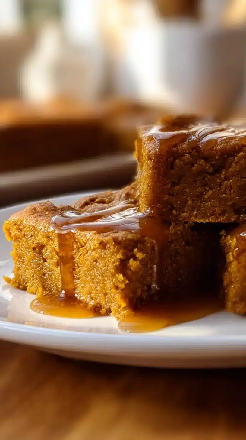 Delicious vegan and gluten-free pumpkin blondies maple ready to serve