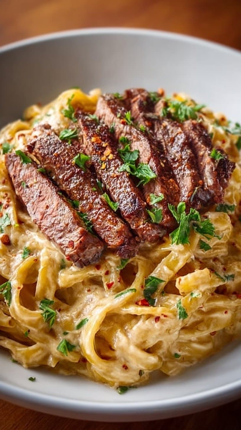 Creamy Steak Pasta Garlic