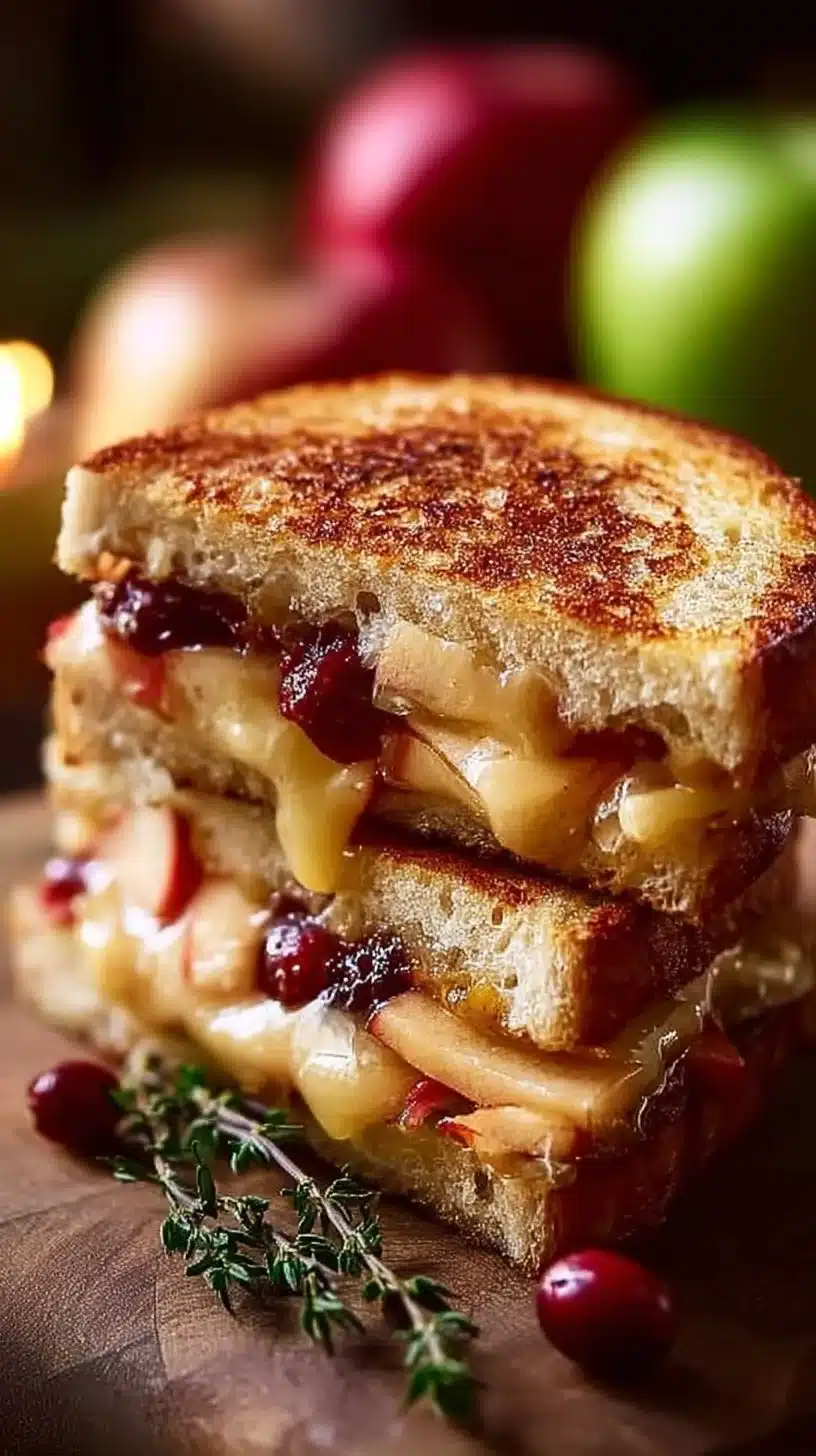 Apple and Cranberry Grilled Cheese sandwich served on a plate with crispy edges