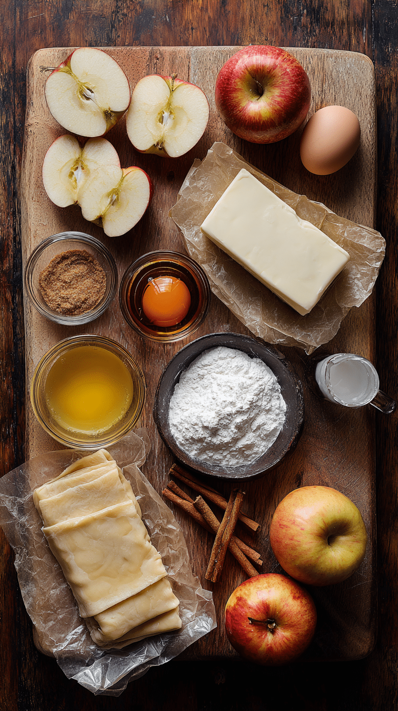 ingredients for apple strudel recipe laid out on table