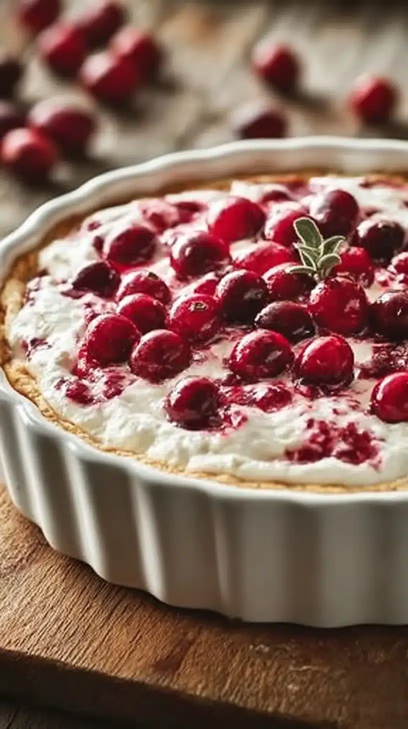 Baked cranberry cream cheese dip served in a festive bowl