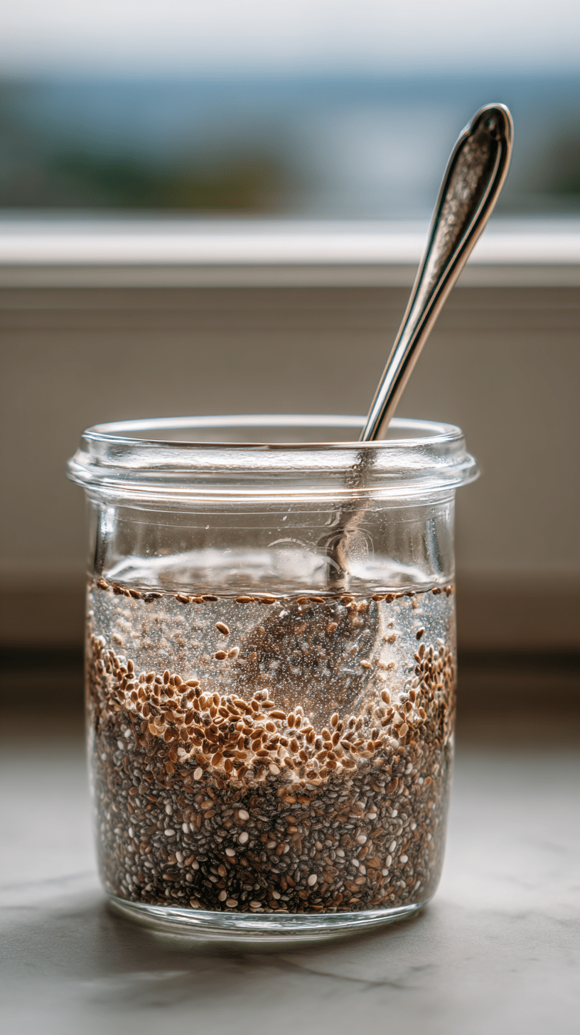 Chia and flax seeds soaking in water to make bariatric seed recipe