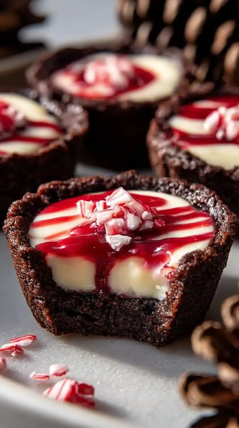 Homemade Chocolate Peppermint Cookie Cups topped with festive decorations