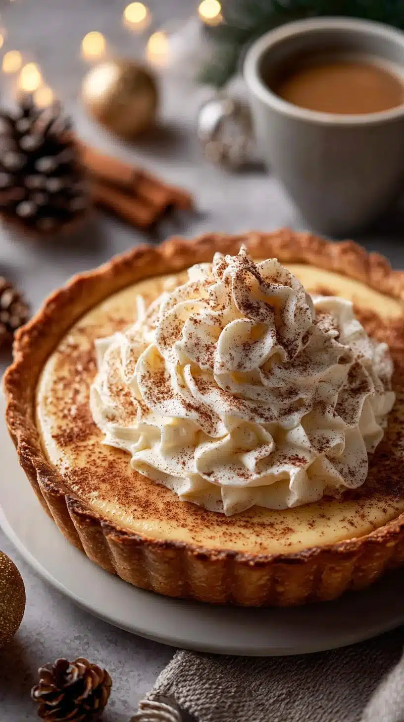 Delicious Cinnamon-Vanilla Custard Pie, perfect for Christmas Eve dessert.