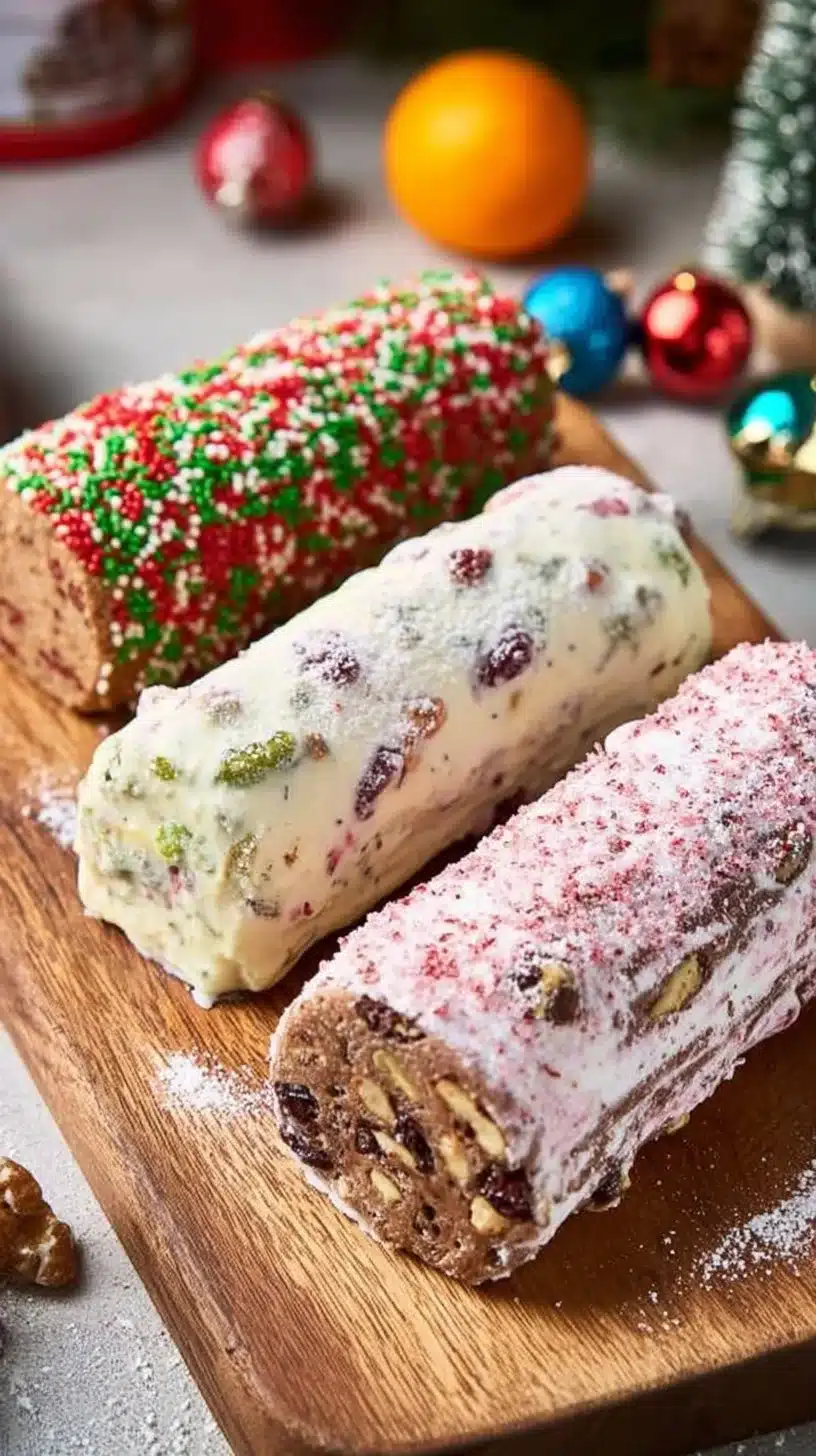 A plate of decorated Christmas slice and bake cookies ready for the holidays.