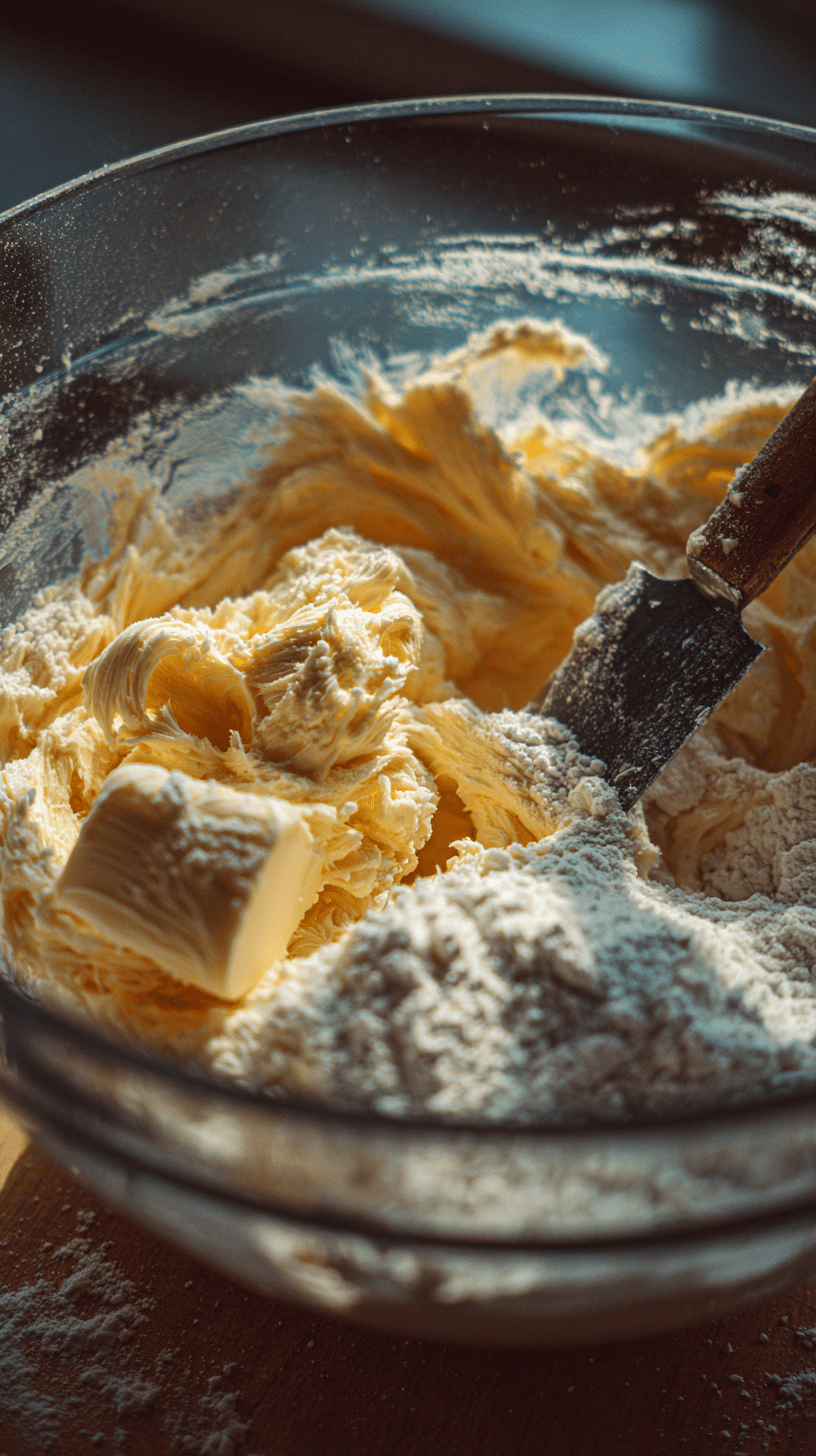 Creaming butter and sugar in a mixing bowl for Coffee Butter Cookies.