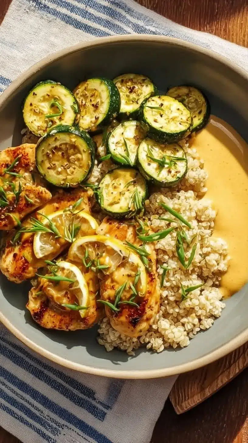 Creamy lemon butter chicken served with crispy zucchini on a plate
