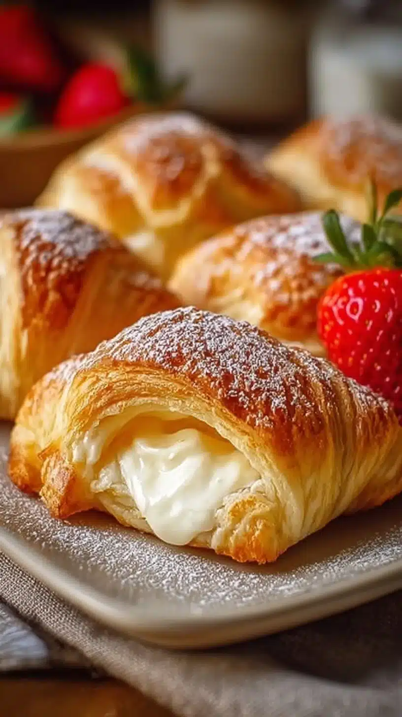 Delicious easy cheesecake crescent rolls ready to serve.