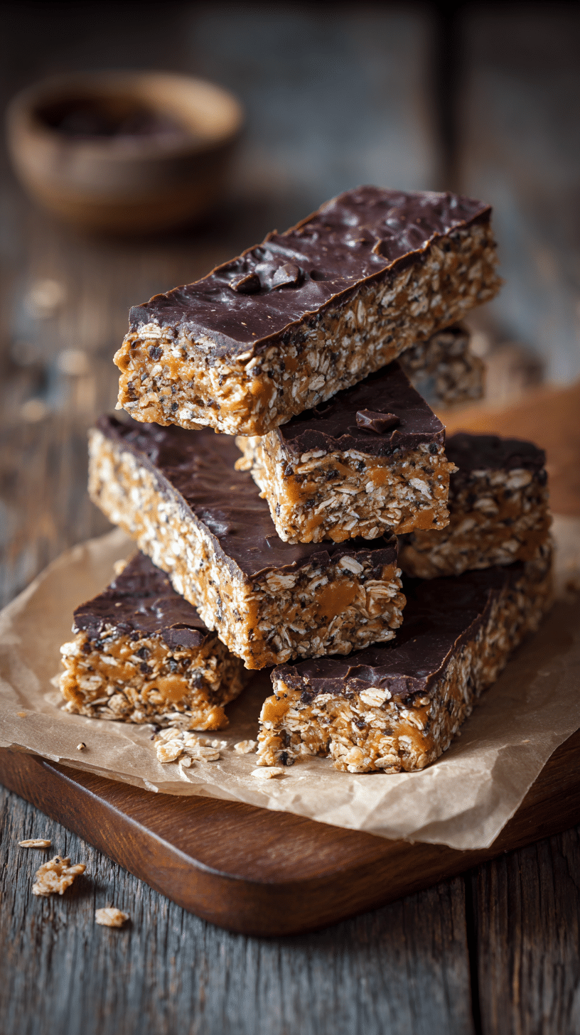 Easy no-bake protein bars made with oats, peanut butter, and dark chocolate
