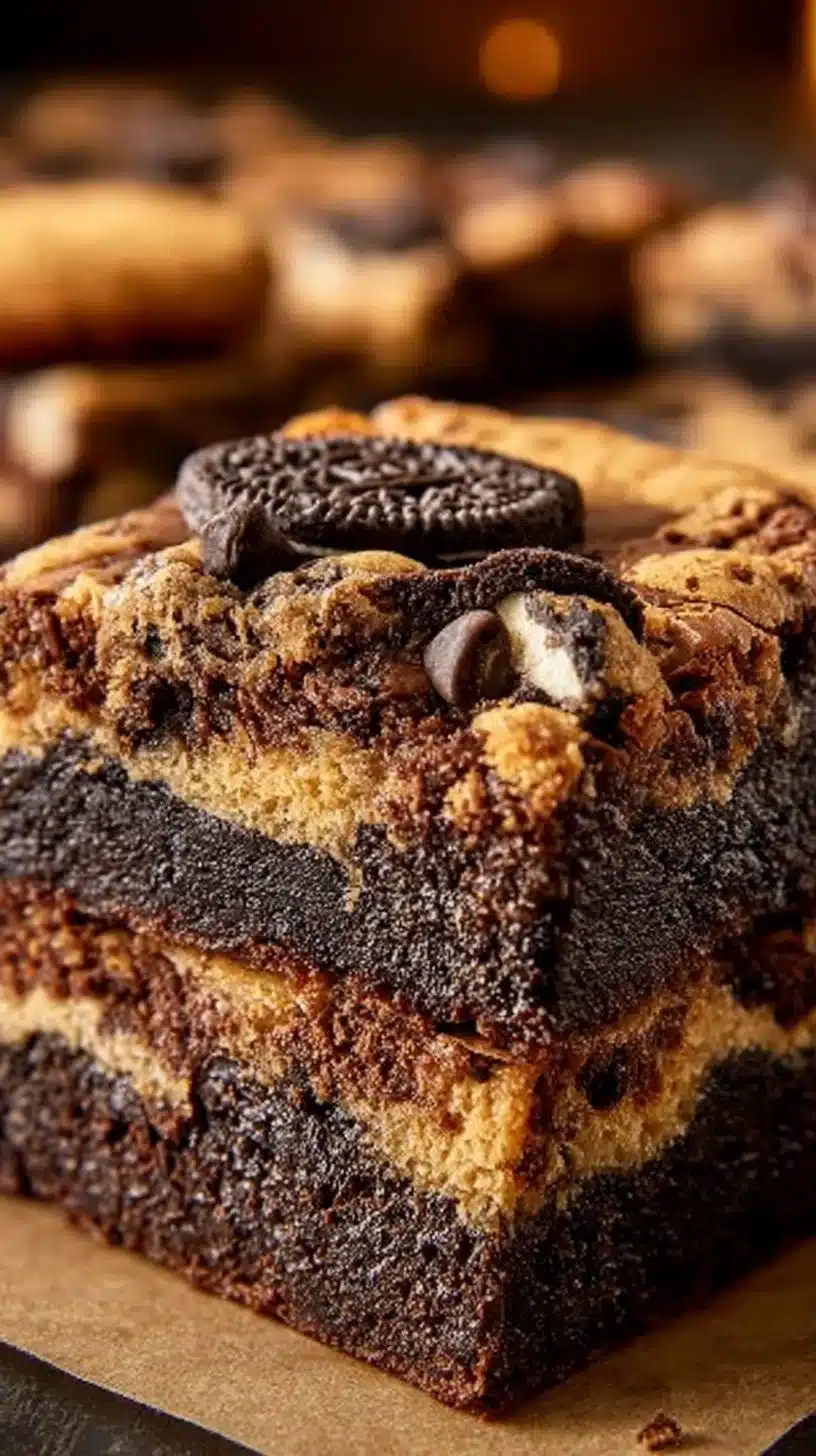 Decadent easy slutty brownies with chocolate layers and cookie dough