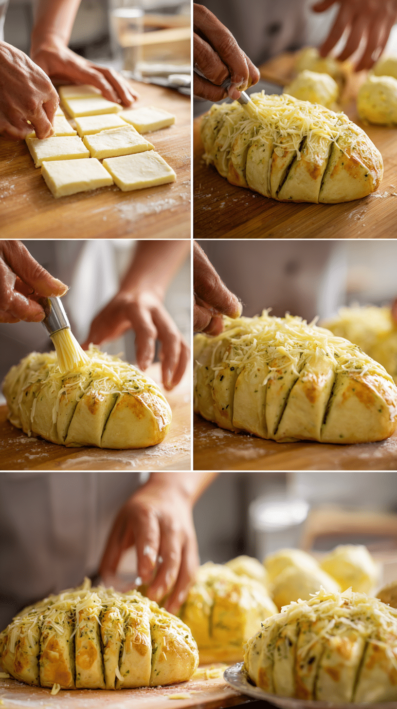 Step-by-step process for making Football Shaped Cheesy Stuffed Garlic Bread
