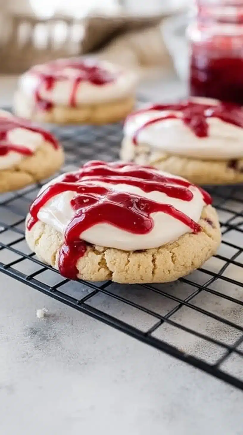 Homemade Crumbl raspberry cheesecake cookies on a plate