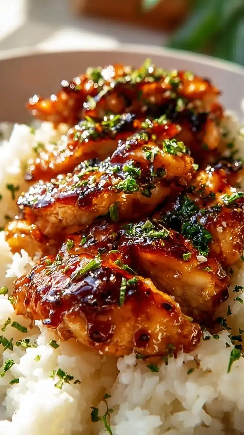 Delicious honey garlic chicken breasts served with vegetables on a plate
