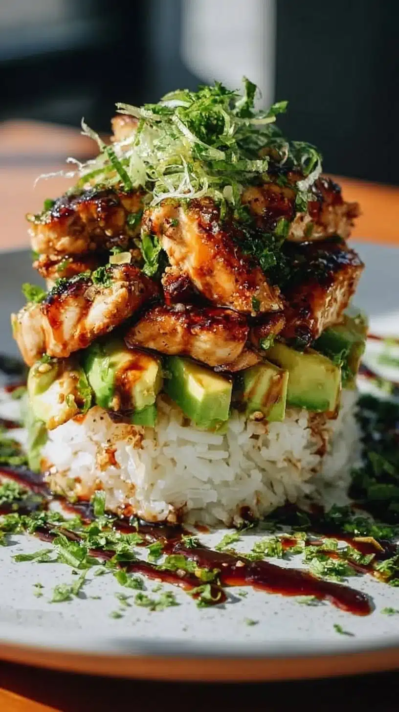 Honey Lime Chicken served with Avocado Rice Stack for a refreshing meal
