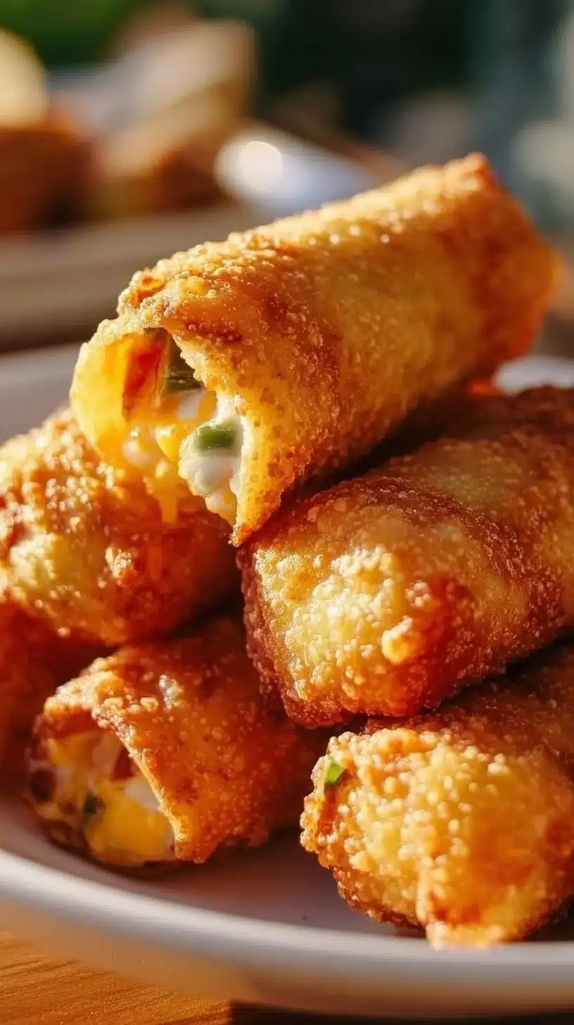 Mini Jalapeno Popper Egg Rolls with creamy cheese filling on a plate