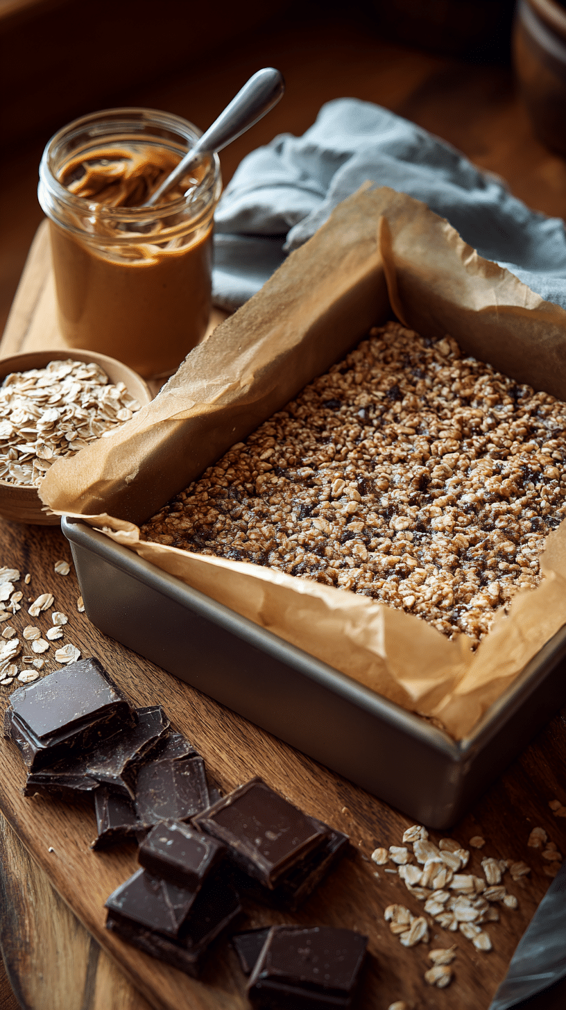 No-bake protein bars mixture pressed into a pan before chilling