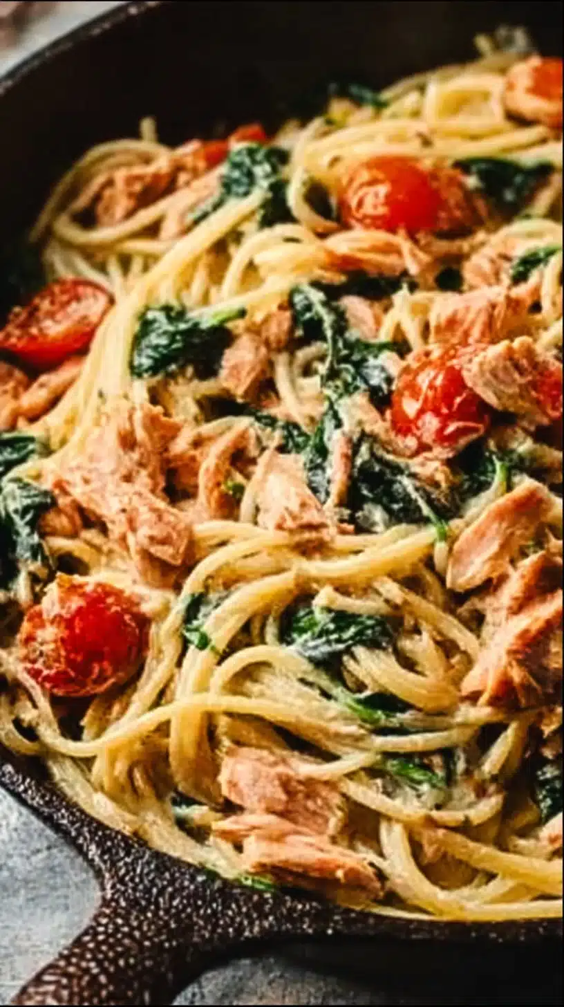 One Pot Creamy Salmon Pasta recipe with rich sauce and fresh ingredients