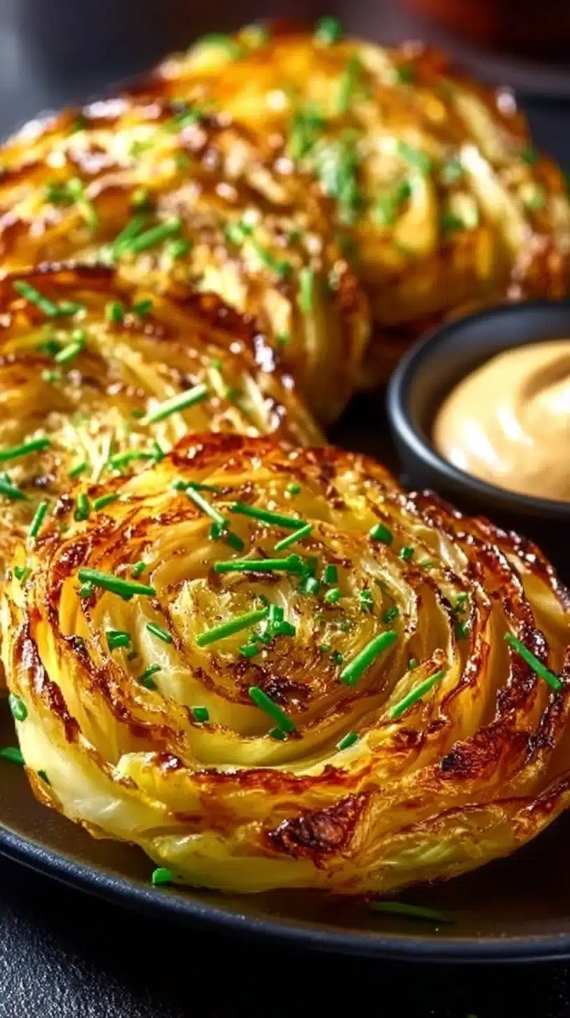 Roasted cabbage steaks served on a plate, a healthy and budget-friendly dish.