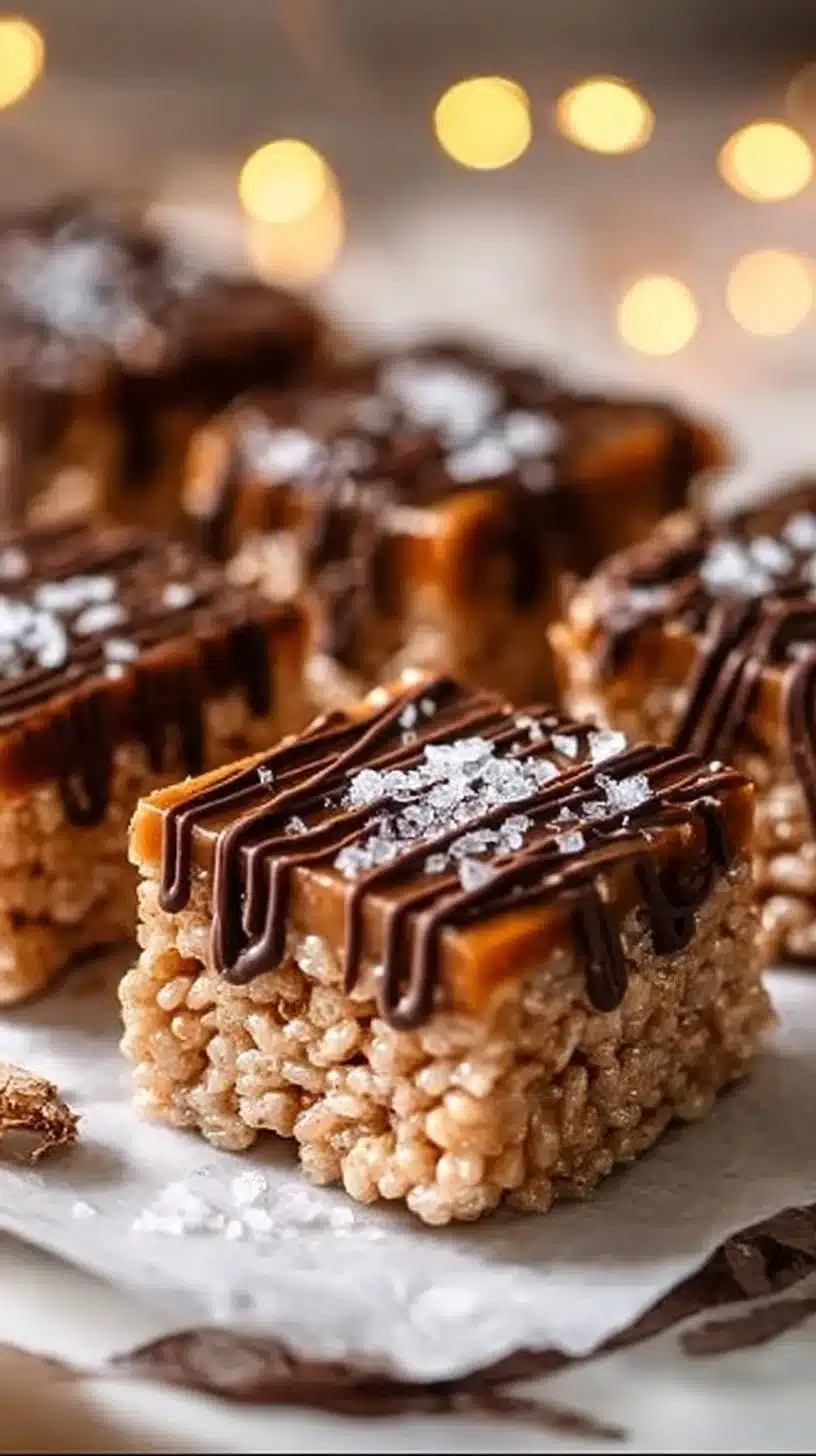 Delicious Salted Caramel Rice Krispies Treats on a plate