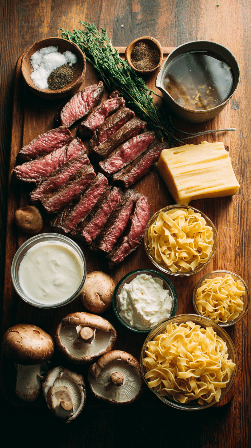 Ingredients for slow cooker beef and noodles