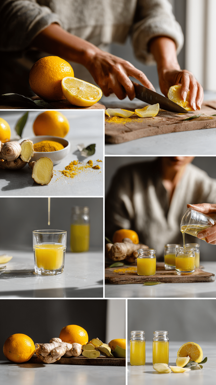Step-by-step process of making a homemade wellness shots recipe