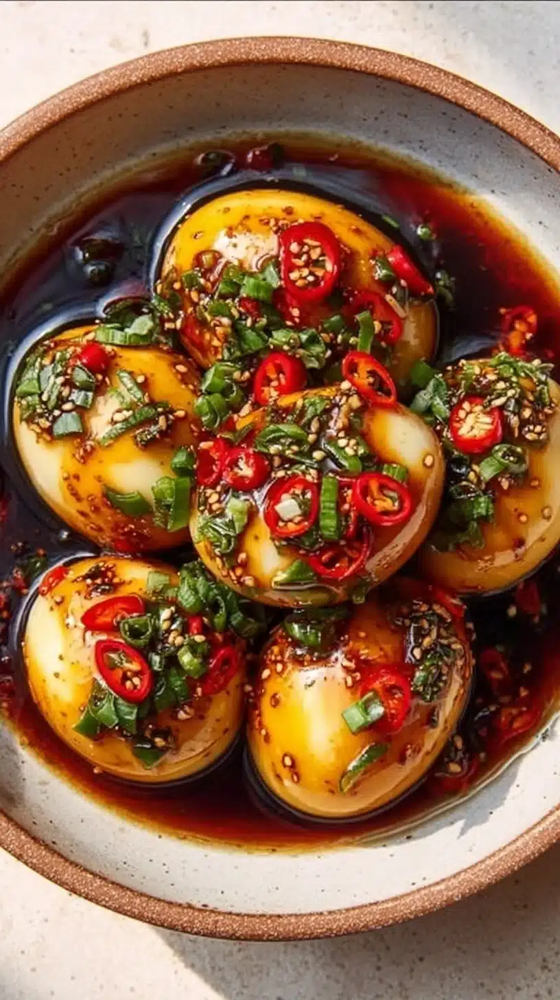 Delicious Korean Soy Marinated Eggs (Mayak Gyeran) on a plate