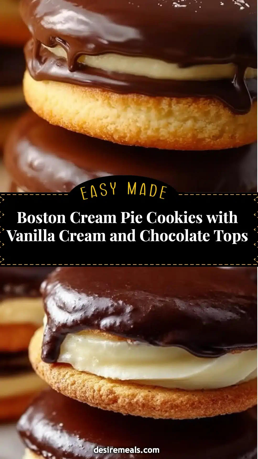 Boston Cream Pie Cookies with Vanilla Cream and Chocolate Tops