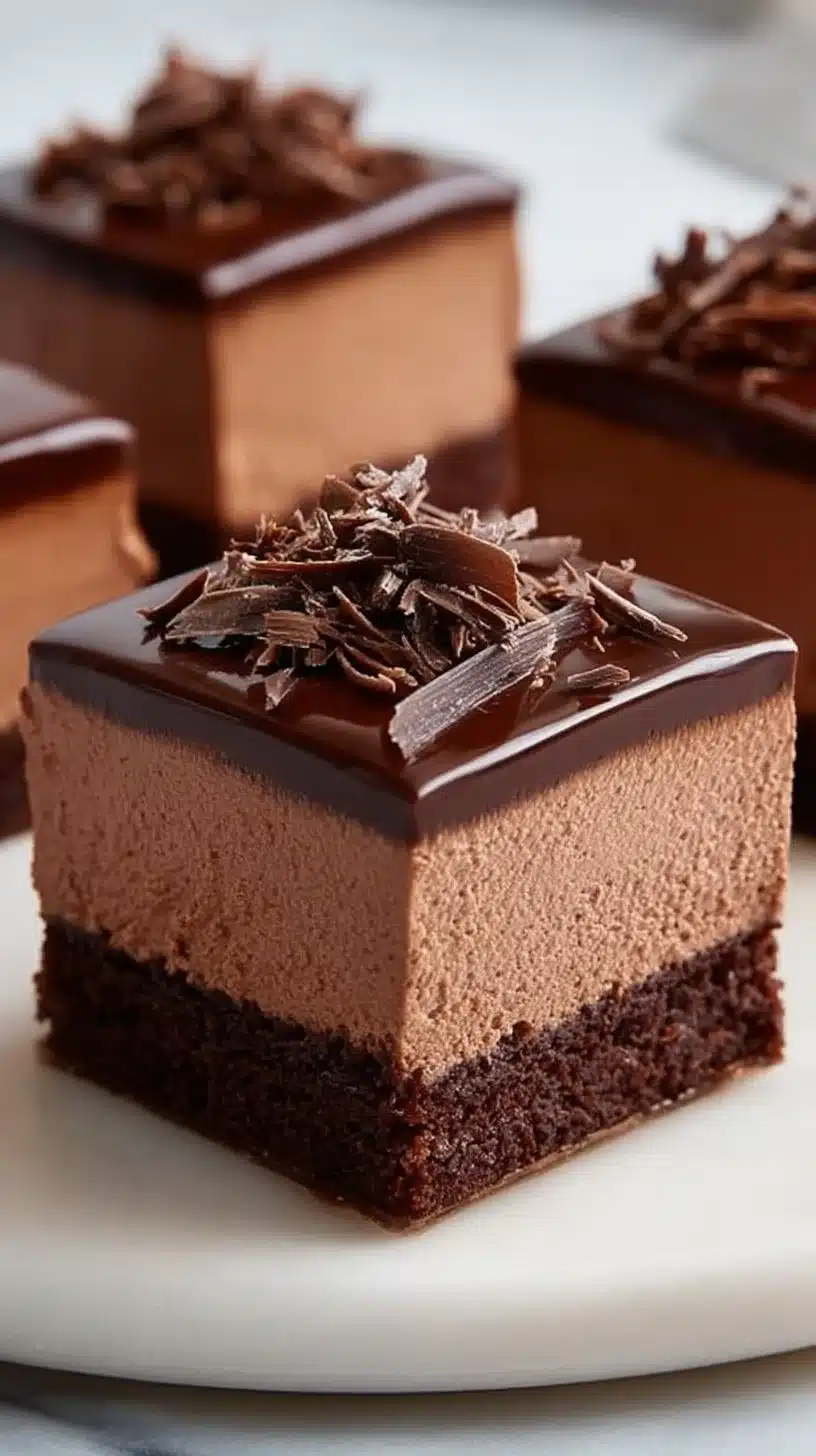 Decadent chocolate mousse brownies with rich fudgy layers on a wooden table