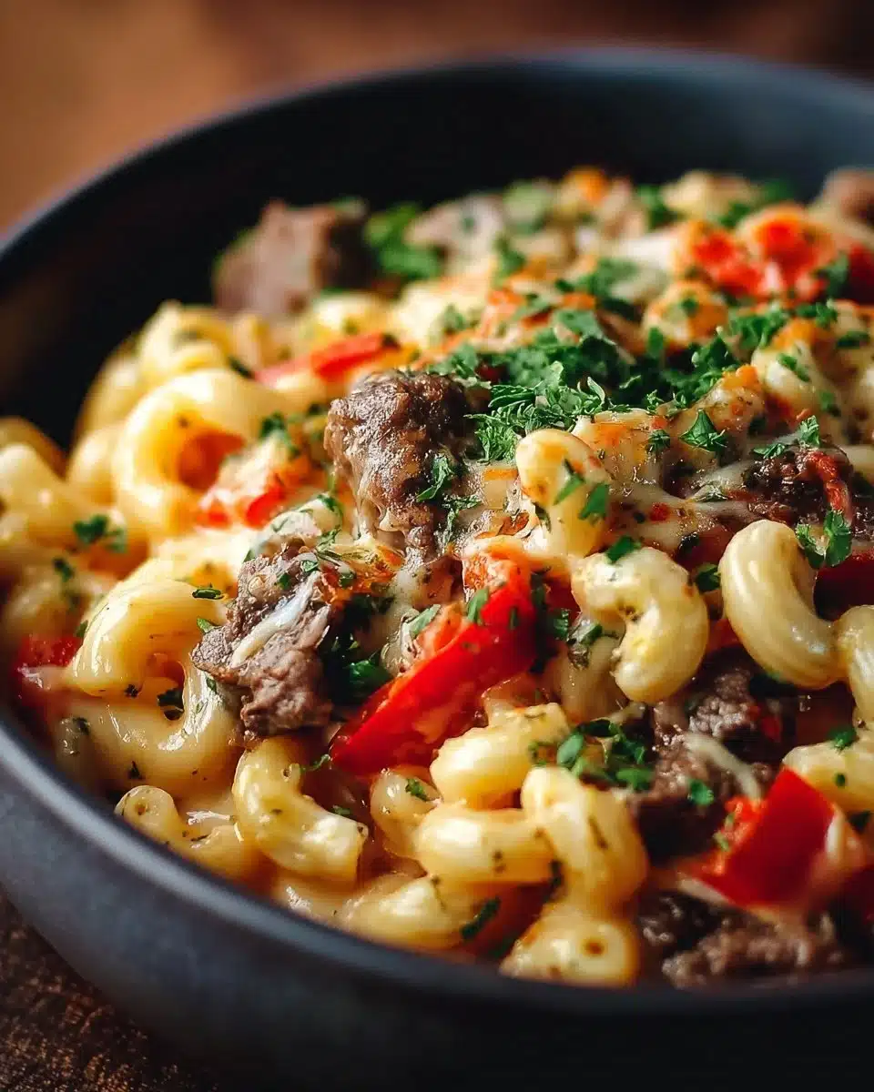 High-Protein Creamy Philly Cheesesteak Mac & Cheese Bliss