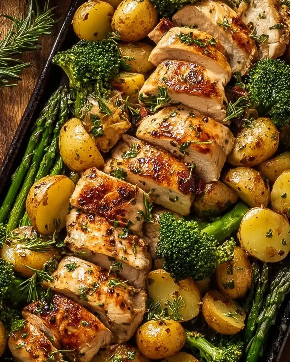 Sheet pan garlic butter chicken with roasted veggies for a quick meal