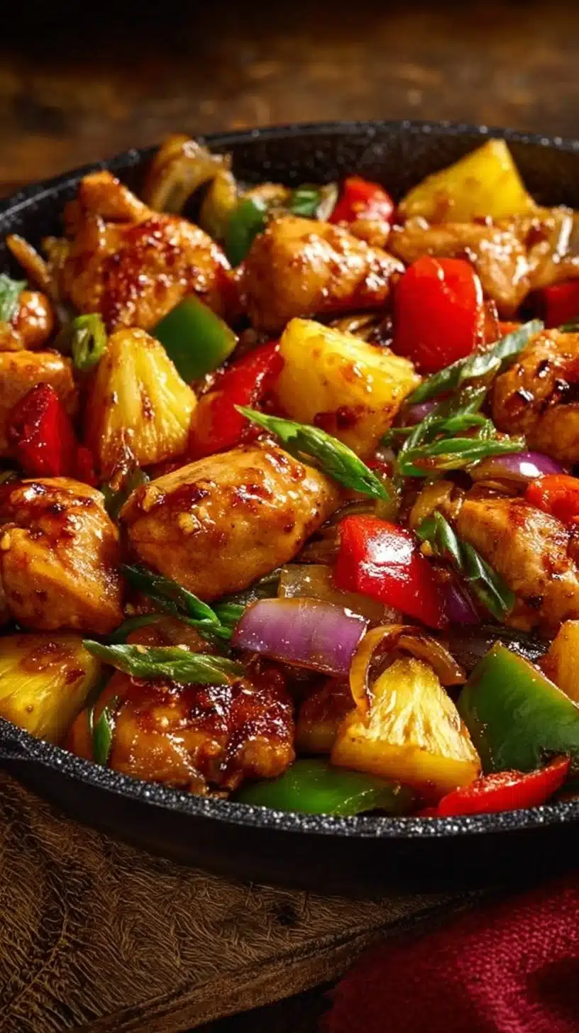 Delicious Hawaiian Chicken Sheet Pan with vibrant vegetables and pineapple.