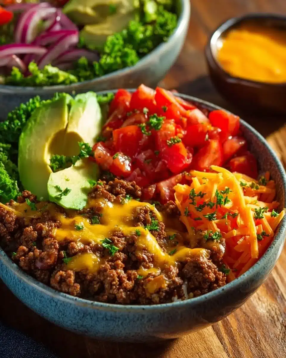 High protein cheeseburger bowls recipe for easy meal prep and delicious flavors.