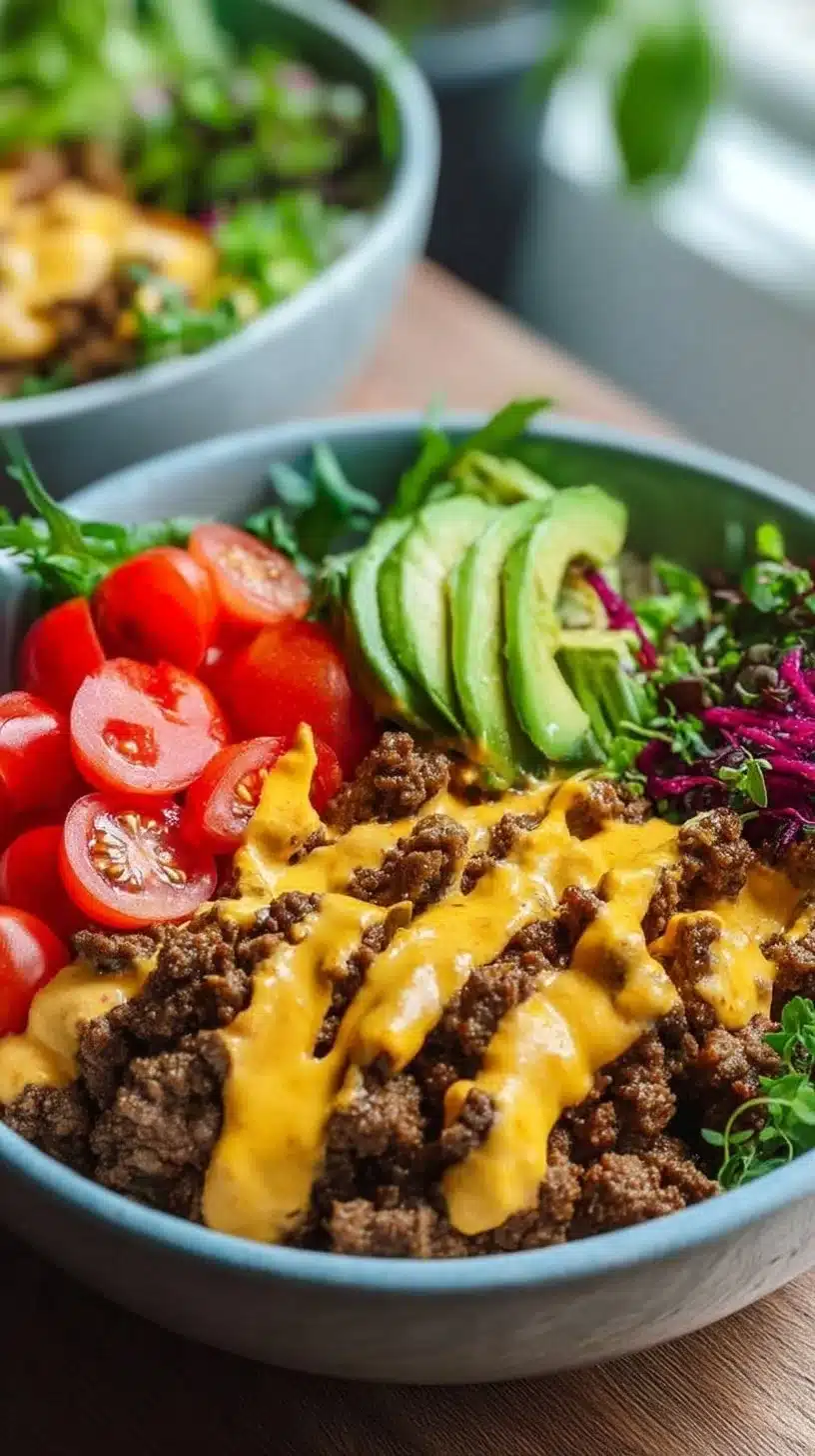 High-Protein Cheeseburger Bowls Recipe – Low-Carb Meal Prep with Ground Beef & Burger Sauce