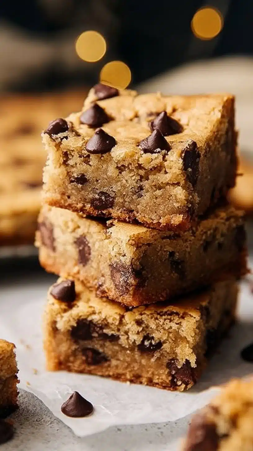 Delicious nutty banana bread blondies on a wooden table
