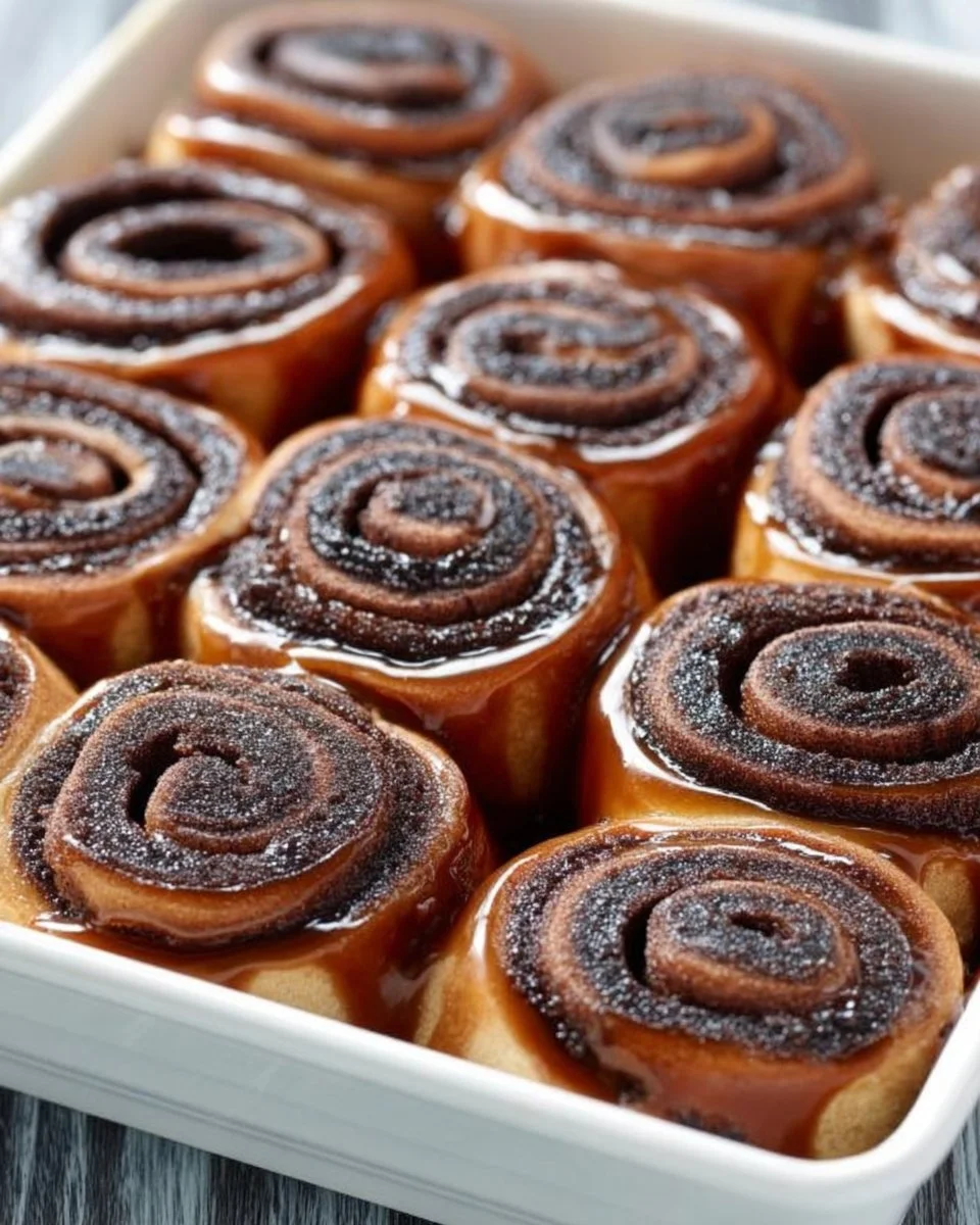 Delicious chocolate cinnamon rolls with cocoa swirls and soft layers