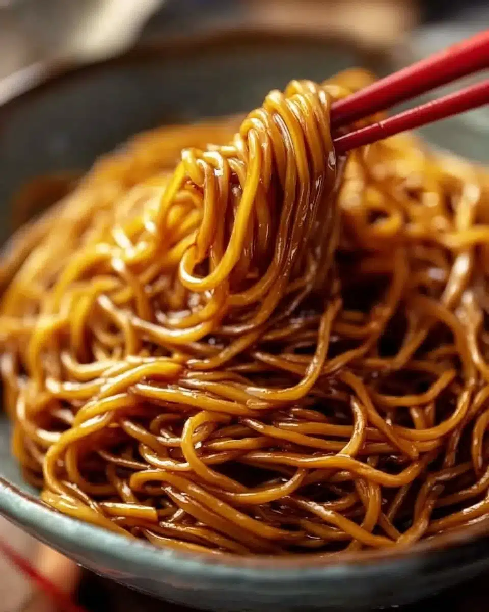 Plate of Classic Plain Lo Mein Noodles with Garlic Soy Flavor