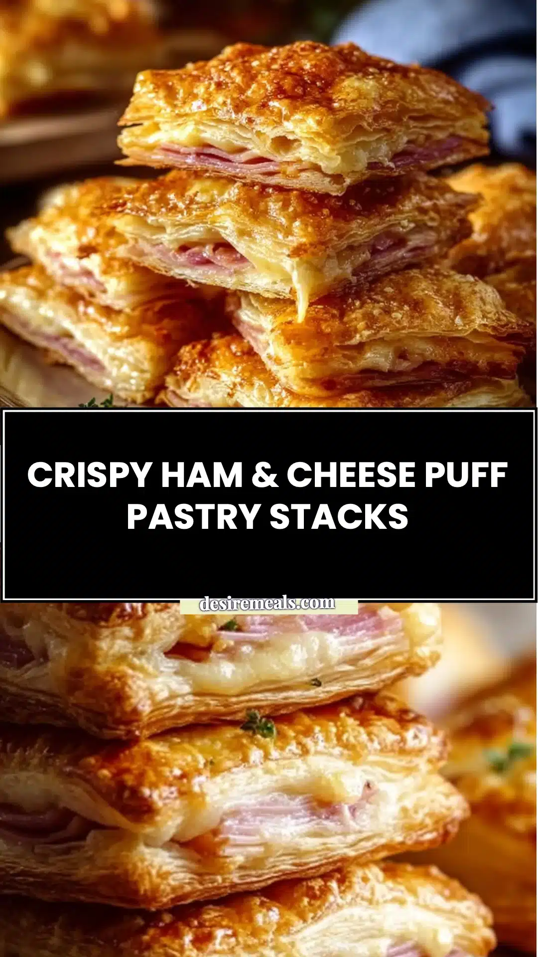 Crispy Ham & Cheese Puff Pastry Stacks