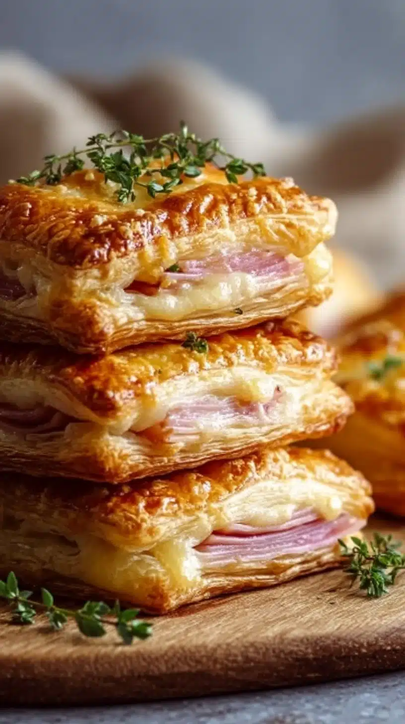 Crispy Ham & Cheese Puff Pastry Stacks