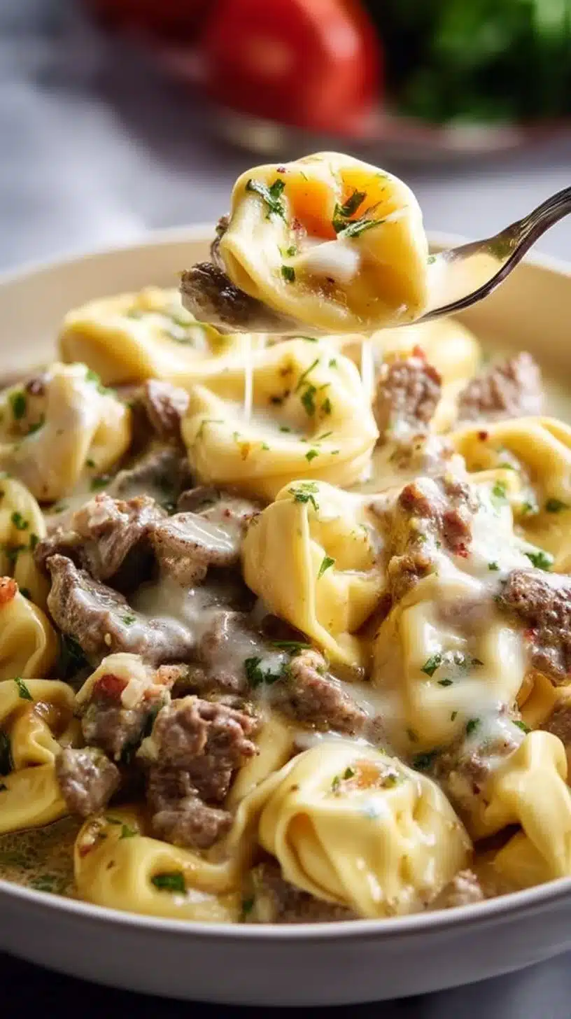 Crock Pot Cheesesteak Tortellini