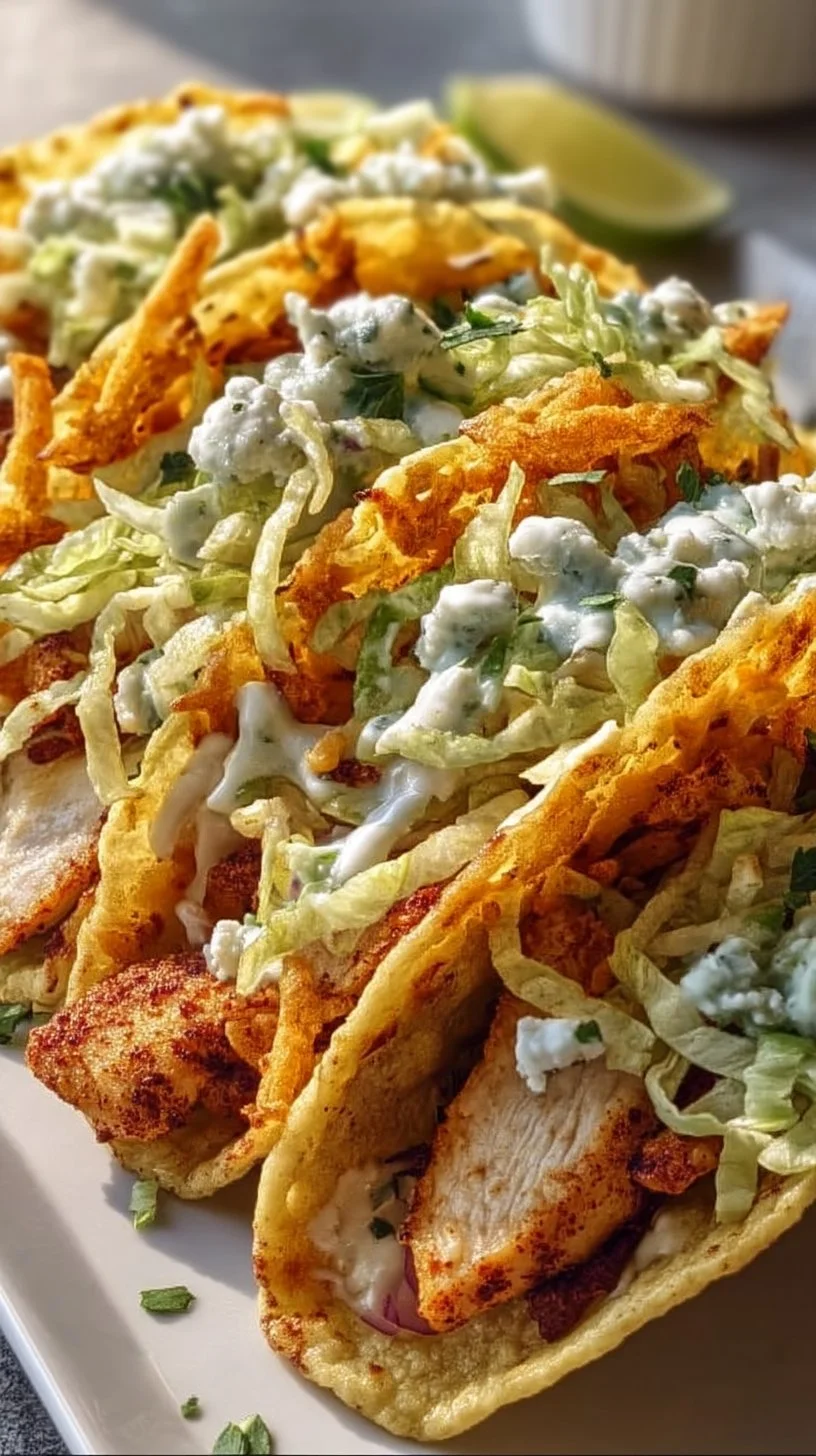 Dill Pickle Ranch Smash Chicken Tacos with Crispy Cheese Delight