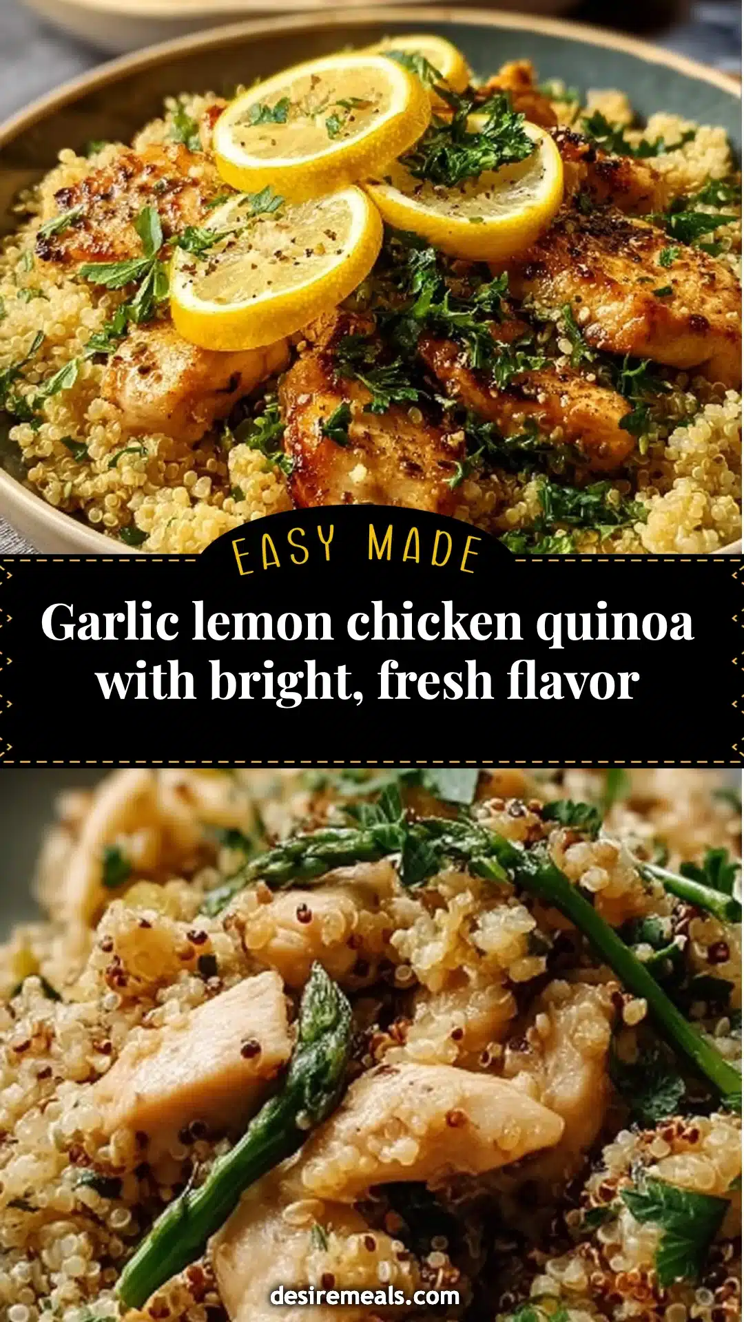 Garlic lemon chicken quinoa with bright, fresh flavor