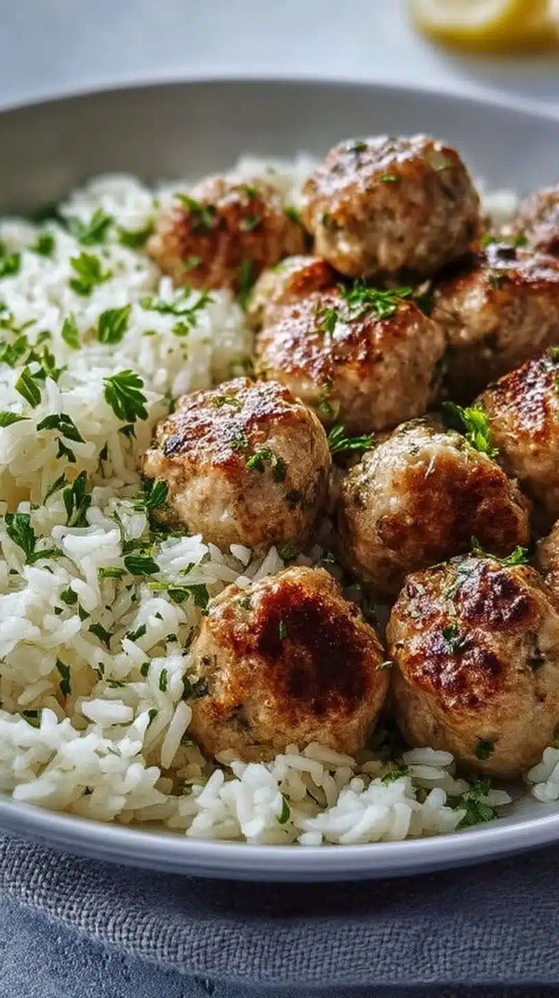 Greek Turkey Meatballs with Lemon Herb Rice