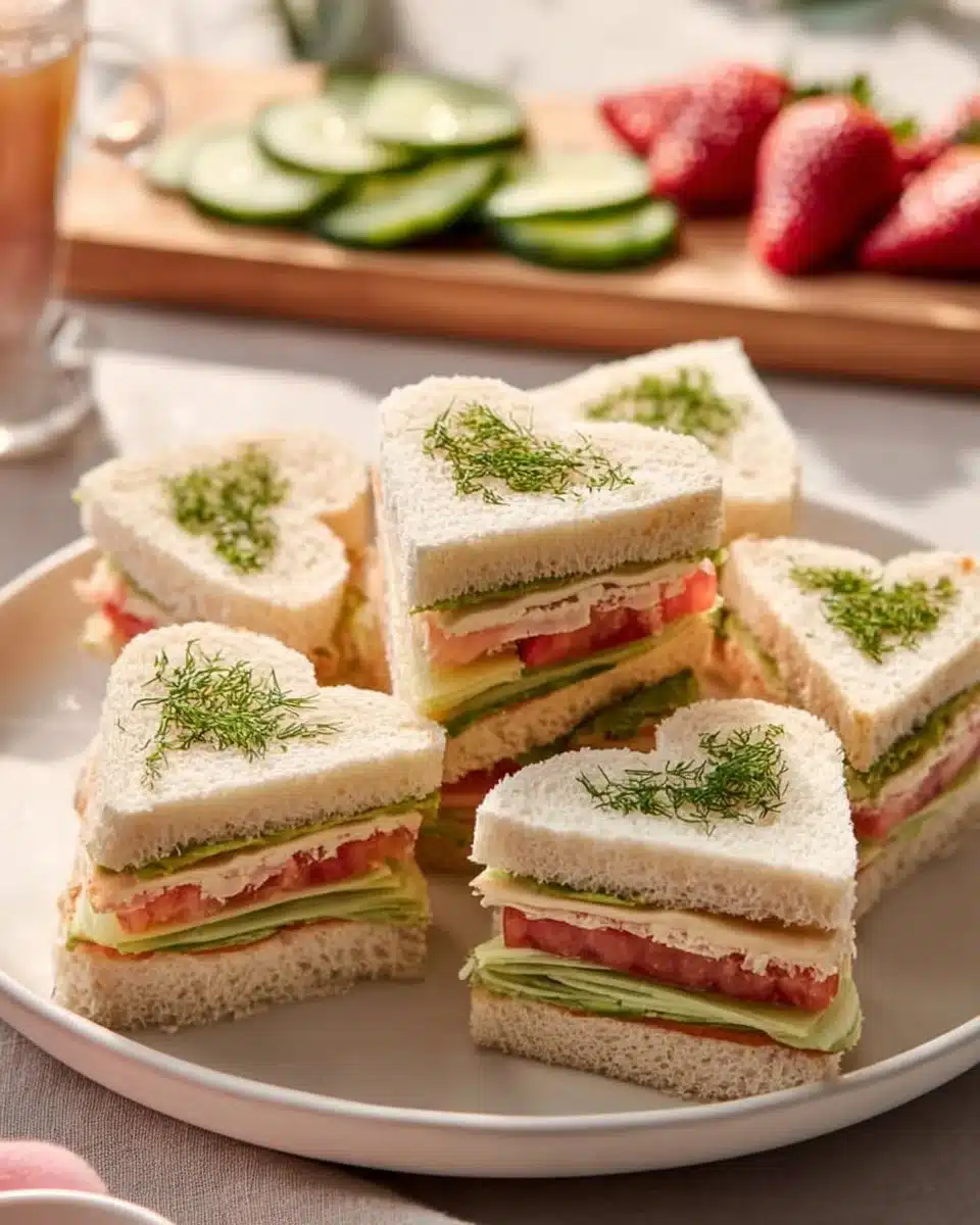 Heart-shaped tea sandwiches, delicately made and beautifully presented for any occasion.